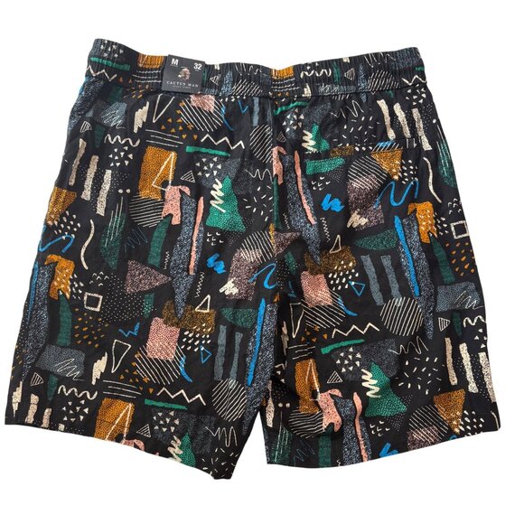 Cactus Man Mens Abstract Print Shorts Size M / 32 Black Multi-Color - Picture 2 of 14